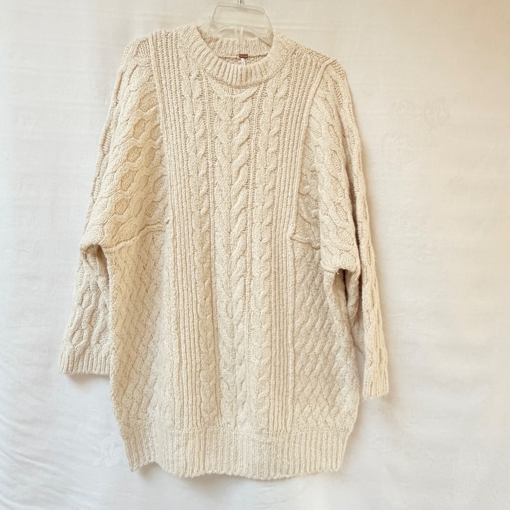 Free People On a Boat Sweater Womens Medium Cream Cable Knit Oversized Chunky